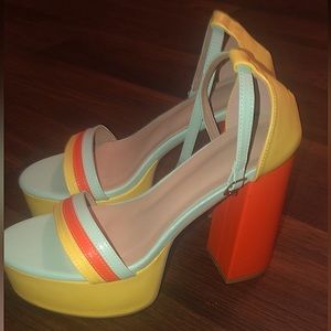 Super Cute Heels from Shein! They are yellow, baby blue, and orange. Size 9